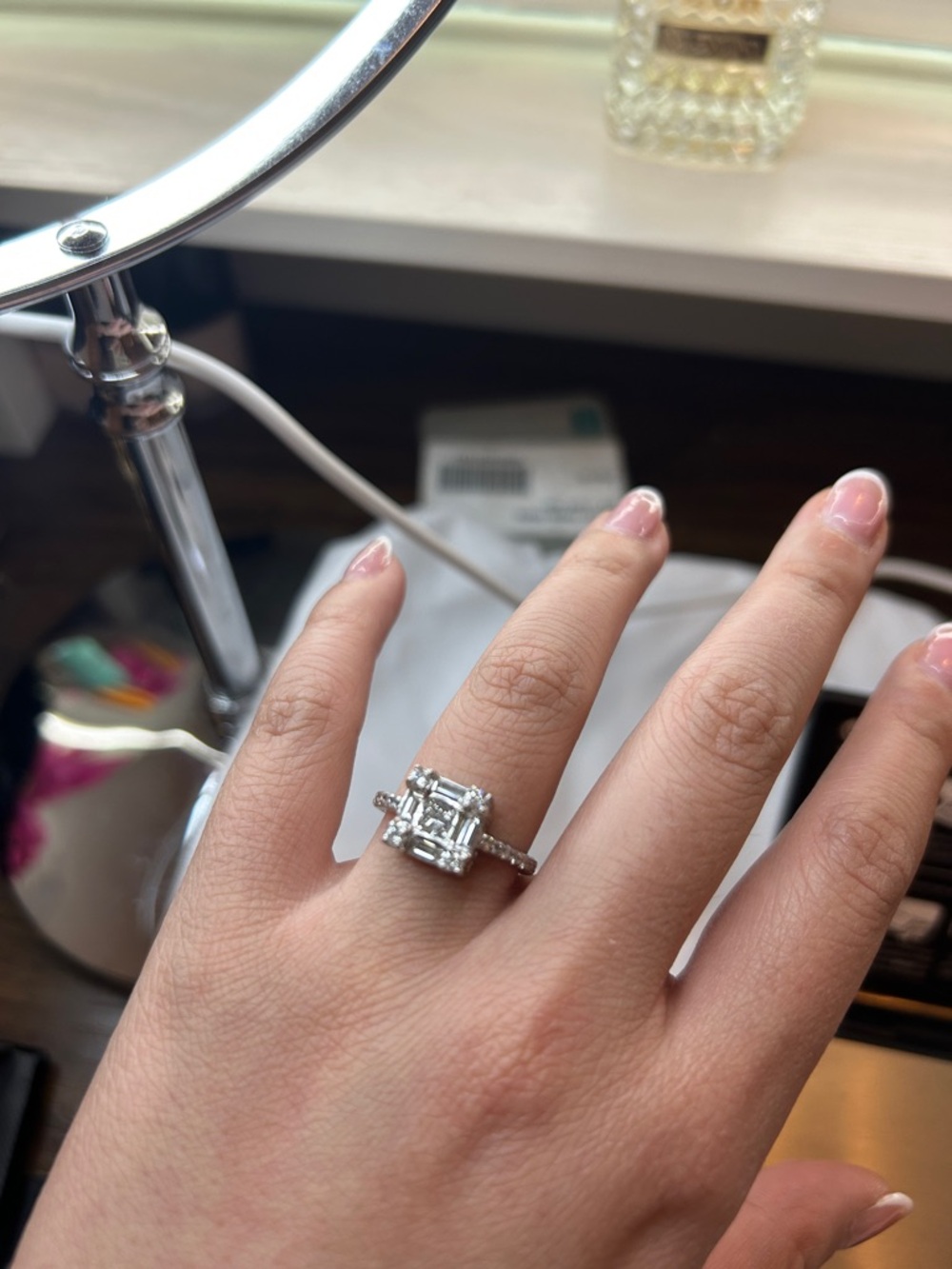 18k solid while gold diamond ring
